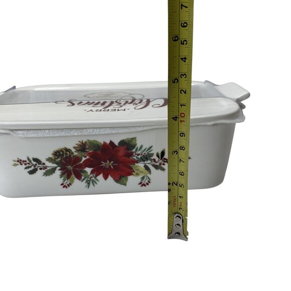 Grace Pantry Elegant Porcelain Christmas Baking Dish w/ Lid Poinsettia Design - Picture 7 of 9